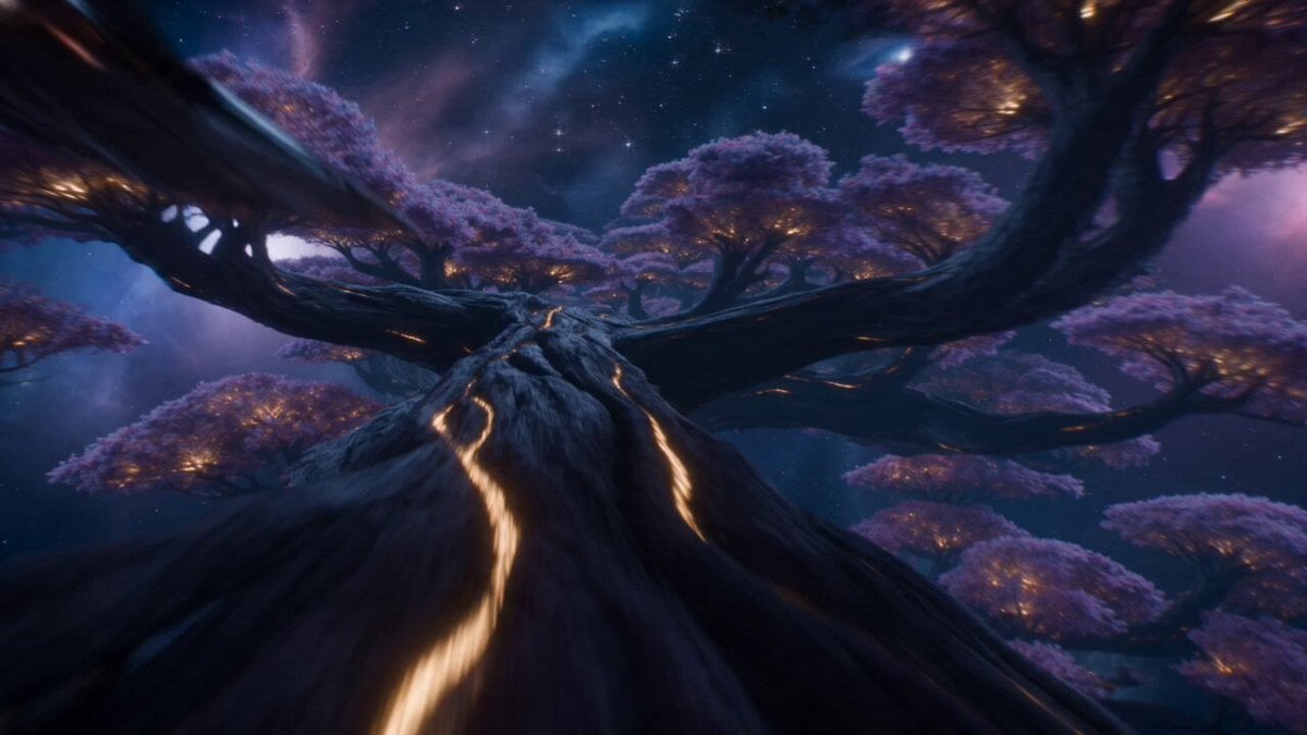 The camera races along a branch of an impossibly…