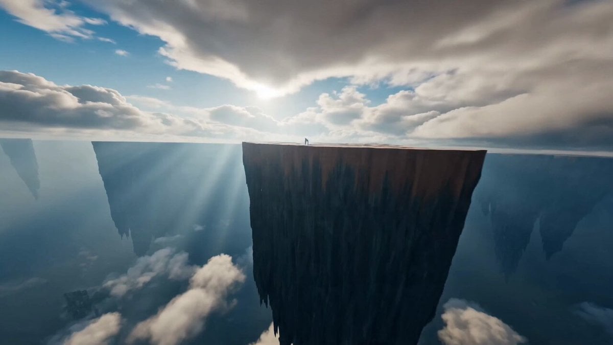 Immersive first-person flying camera perspective, no visible drone or…