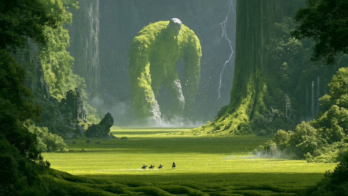 Create a seamless 15-second cinematic fantasy action sequence using…