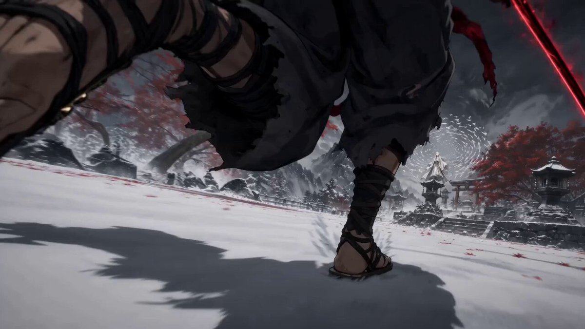 Generate a 15-second 16:9 horizontal action-packed cinematic Edo-period dark…